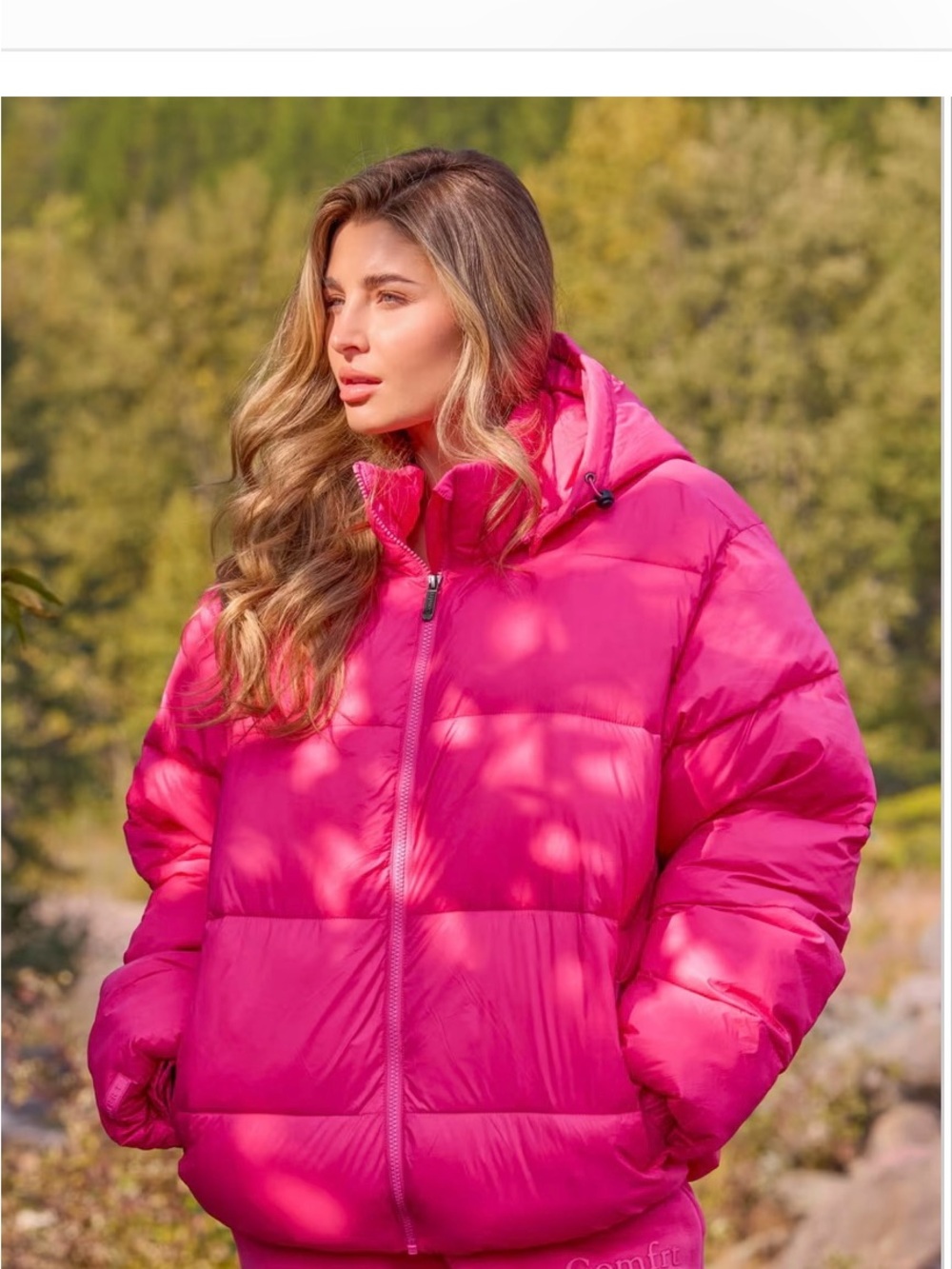 Women's Bright Pink Hooded Puffer Jacket